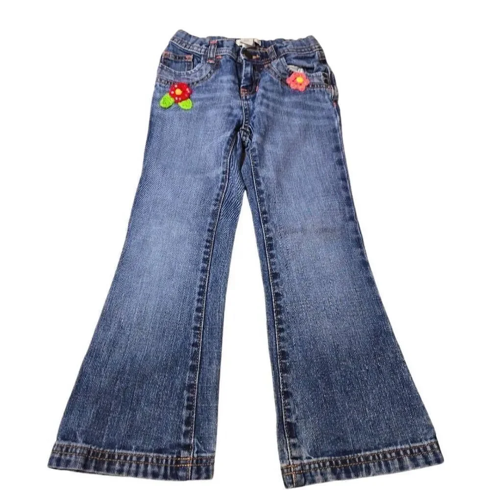 Old Navy jeans with crochet flowers 5T